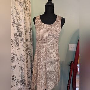 Sleeveless Patchwork Midi Dress in Beige and Chocolate